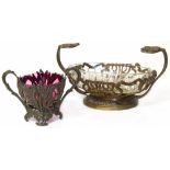 Bronze Art Nouveau basket, also one other sugar bowl. Condition reports are not available for our