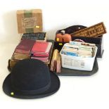Family bible and a quantity of small prayer books, domino set complete with peg board, bowler hat