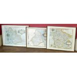 3 framed reproduction saxtons maps, Northumbria, Devonshire and Lancashire. Condition reports are