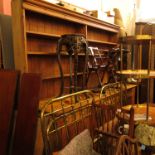 A 19th century pine cupboard dresser, with associated close boarded plate rack over,