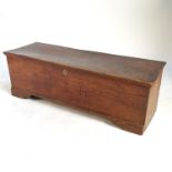 A 19th century elm sword box, or six plank coffer, with plain rising lid,