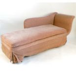 A 19th century chaise longue, recently upholstered,