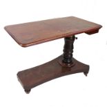 A 19th century mahogany rectangular adjustable bed table, with ratcheted slope,