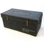 A studded ships trunk, with brass plaque bearing name G.R.French, with stencilled label S.