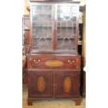 A Georgian mahogany secretaire bookcase, with astragal glazed upper section,