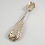 A silver fiddle, thread and shell pattern basting spoon, engraved with an initial, London 1854,