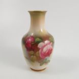 A Royal Worcester vase, decorated with roses, shape number 2491, dated 1914, height 4.