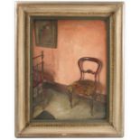 Catherine Moody, oil on artist board, The Victorian Chair, inscribed verso,