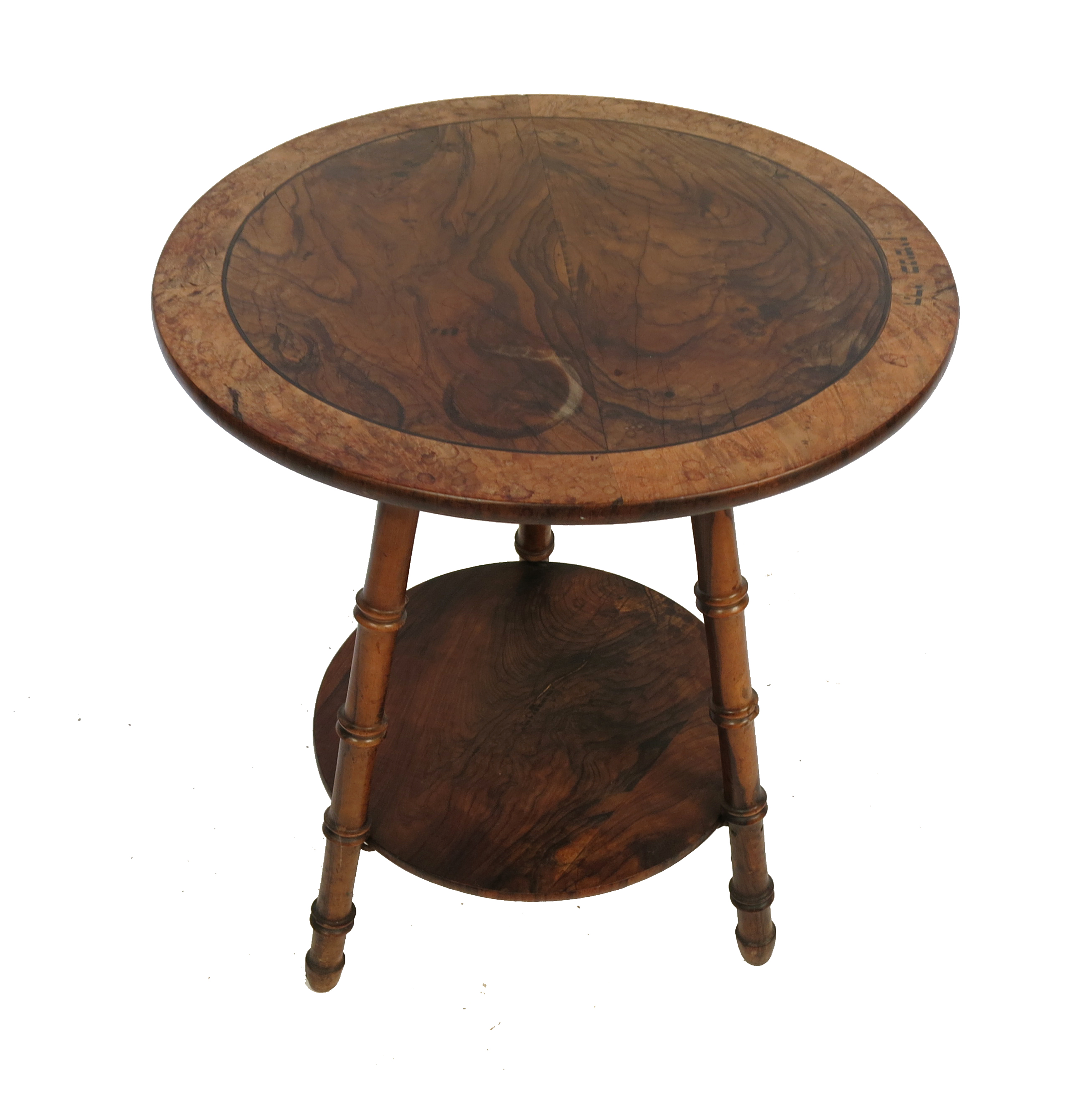 A late 19th century olive wood circular gypsy table,