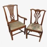 A pair of country Chippendale style single chairs,