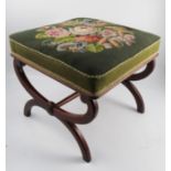 A 19th century mahogany salon stool, raised on cross stretcher supports united by stretcher,