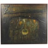 Durham, oil on textured ground, Dream Spinner, abstract, inscribed verso,