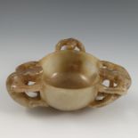 A Ming/Qing jade cup, mounted with three dragons,