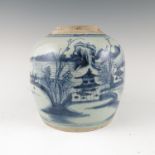 A blue and white ginger jar, height 8.