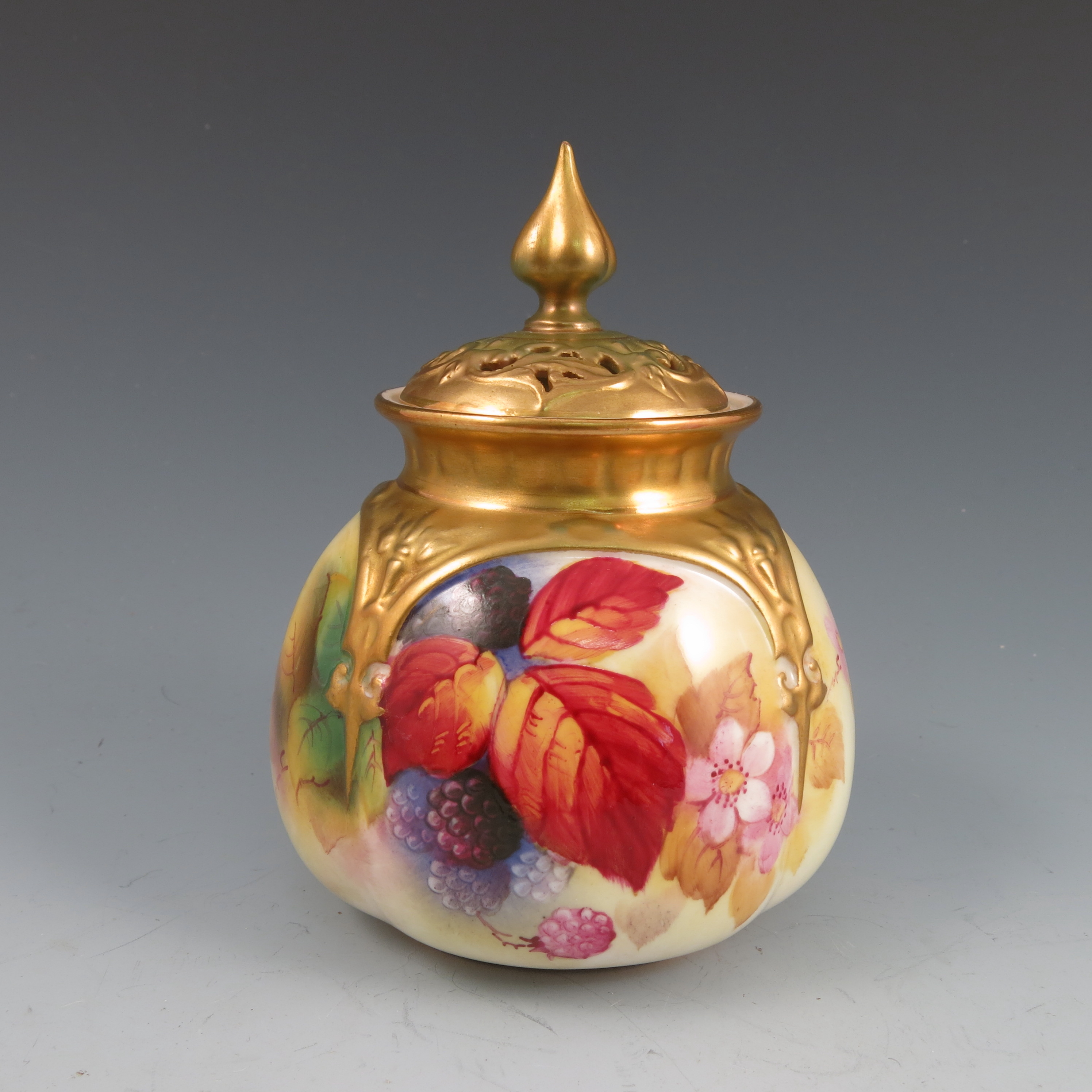 A Royal Worcester quarter lobed pot pourri jar and cover,