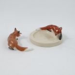 A Royal Worcester model of a Lying Fox, by Doris Lindner and a matching Fox ashtray, shape nos.
