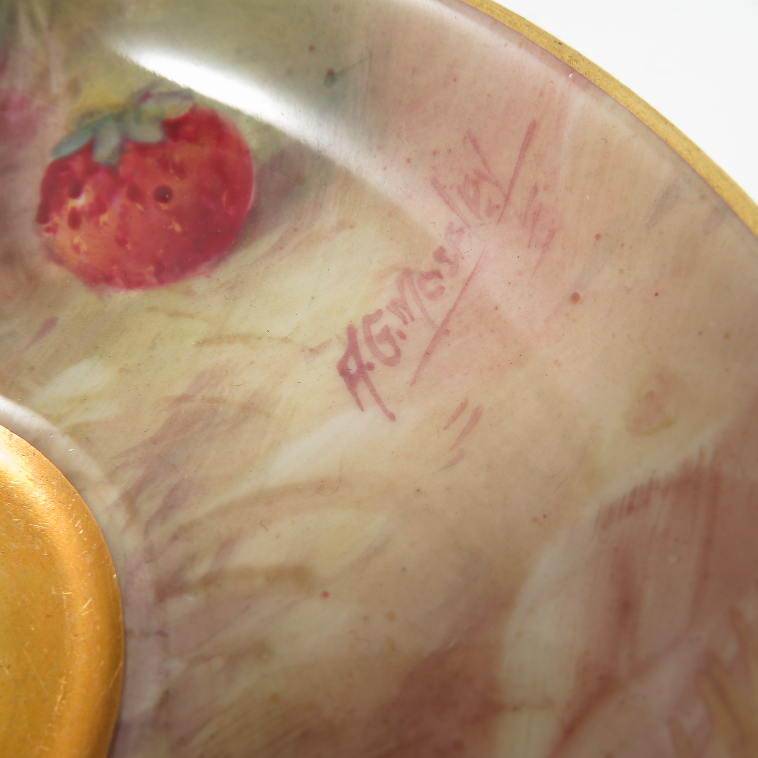 A Royal Worcester cabinet cup and saucer, decorated with fruit to a mossy background, - Image 4 of 4