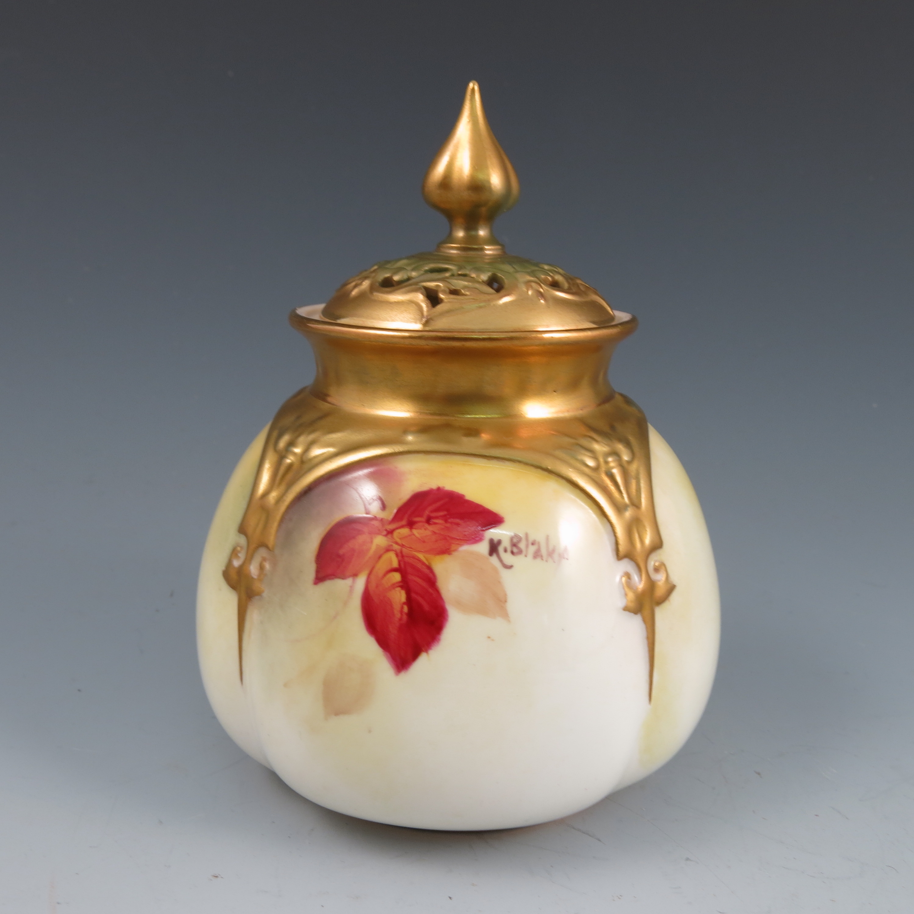 A Royal Worcester quarter lobed pot pourri jar and cover, - Image 4 of 4