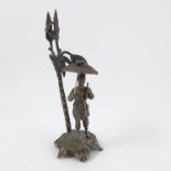 A Walker and Hall silver plated model, of Robinson Crusoe standing by a tree, af, height 9.