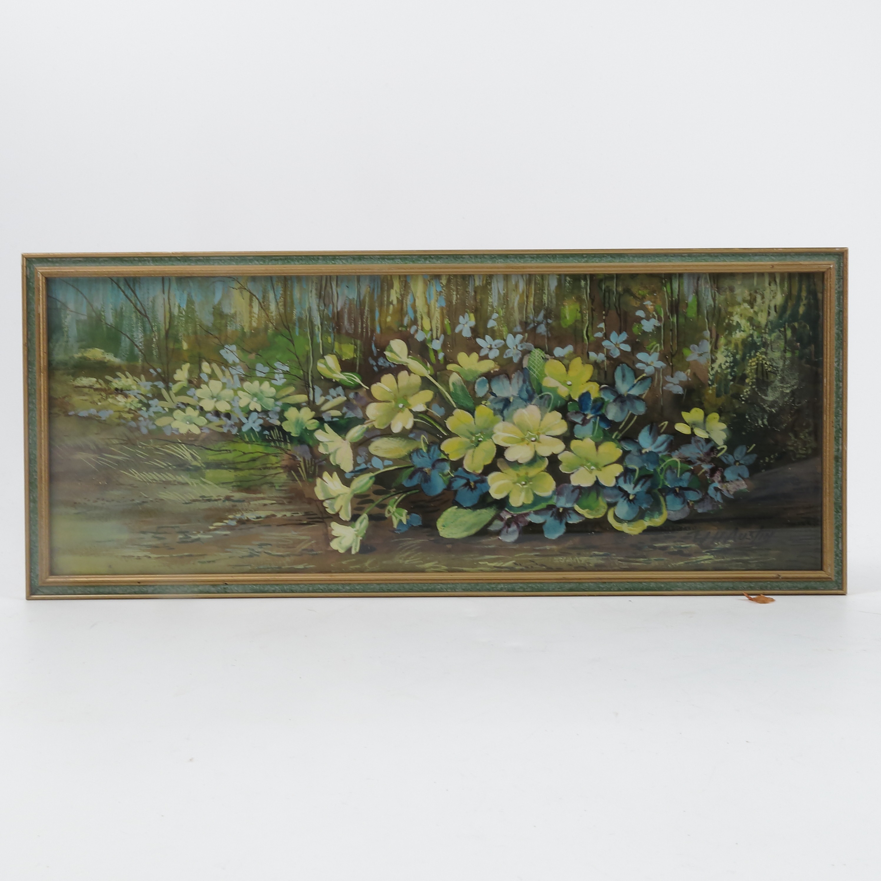 W H Austin, pair of watercolours, flowers to a mossy background, 5.5ins x 14. - Image 2 of 3