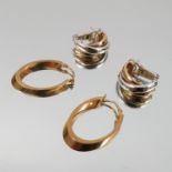 A pair of two colour hoop earrings, stamped '18kt' and 'ITALY', 17g gross, cased,