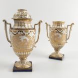 A pair of Flight Worcester pedestal vases, one with pierced cover,