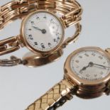 A lady's 9 carat gold mechanical wrist watch, on a baton link expanding bracelet, engraved '15ct',