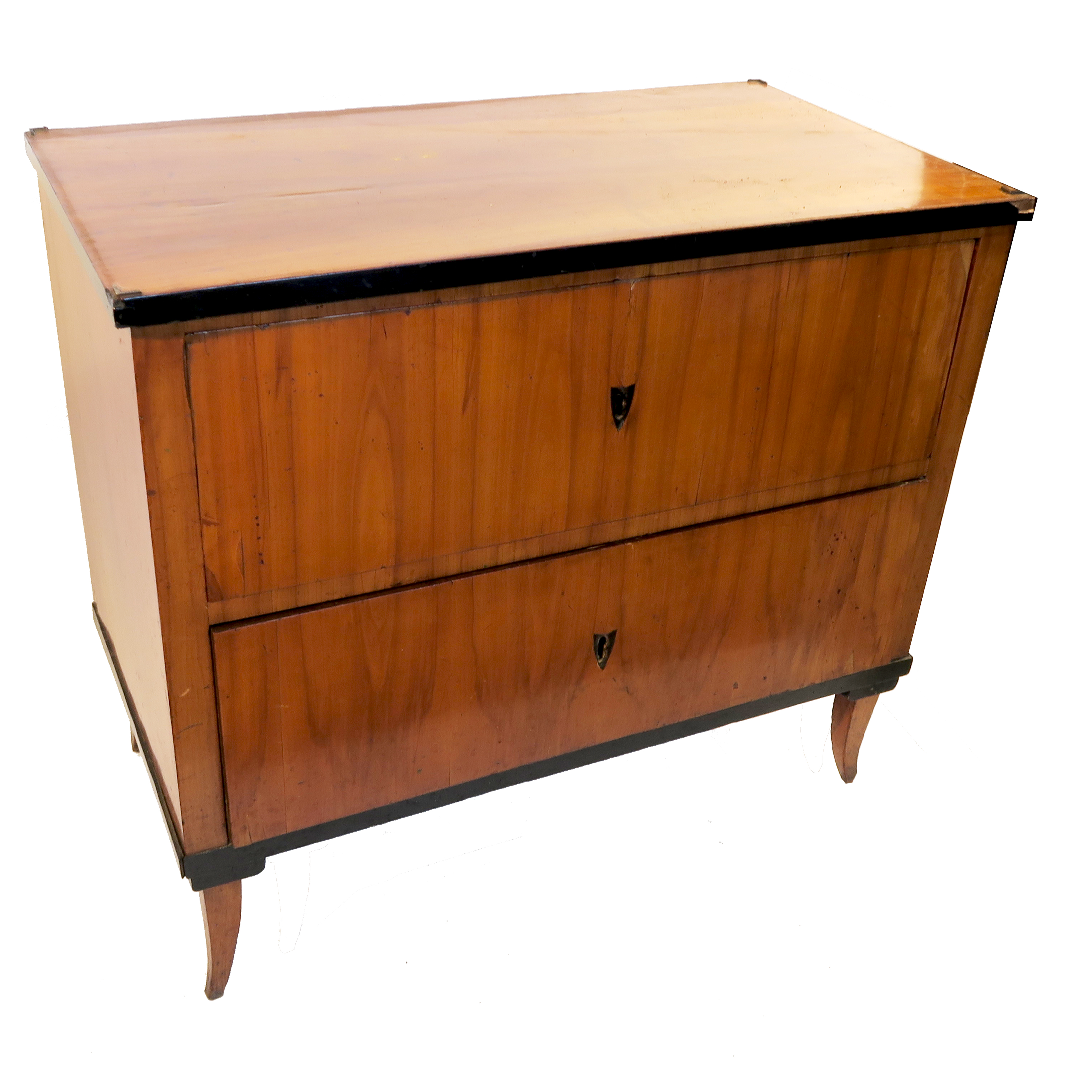 A Biedermeier style chest, of two drawers, raised on slightly out swept feet,