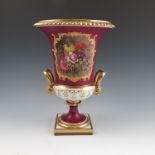 A Flight Barr & Barr campana shaped urn, the inverted bell shaped body with gilt gadrooned edge,