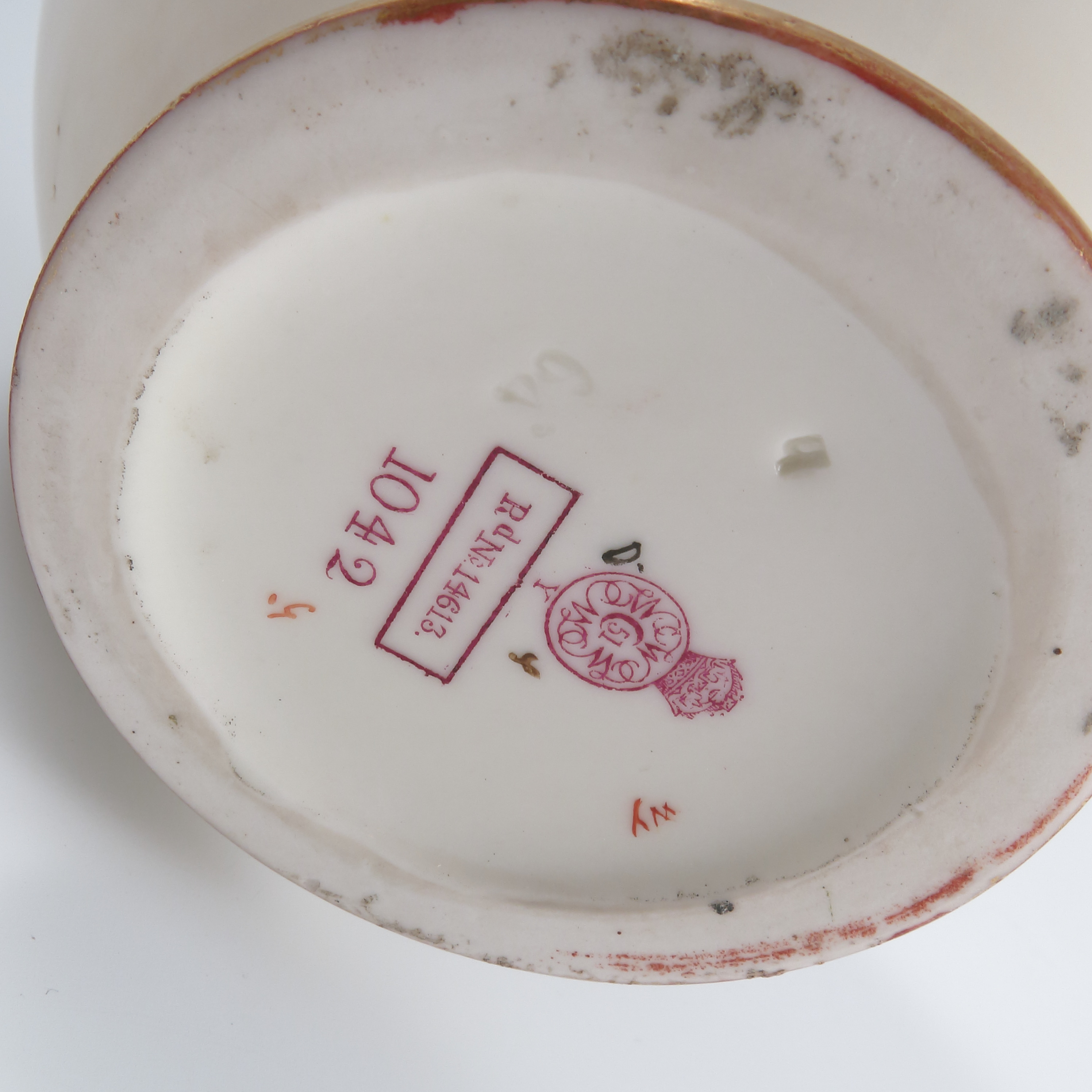 A Royal Worcester ivory vase, with gilt rim and handle, decorated with flowers, shape number 1042, - Image 2 of 3