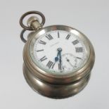 A metal open faced Railway pocket watch, the white enamel dial signed Record,