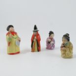 Four Royal Worcester candle snuffers, comprising Japanese Girl in purple kimono, dated 1931,