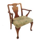 A walnut child's open arm chair,