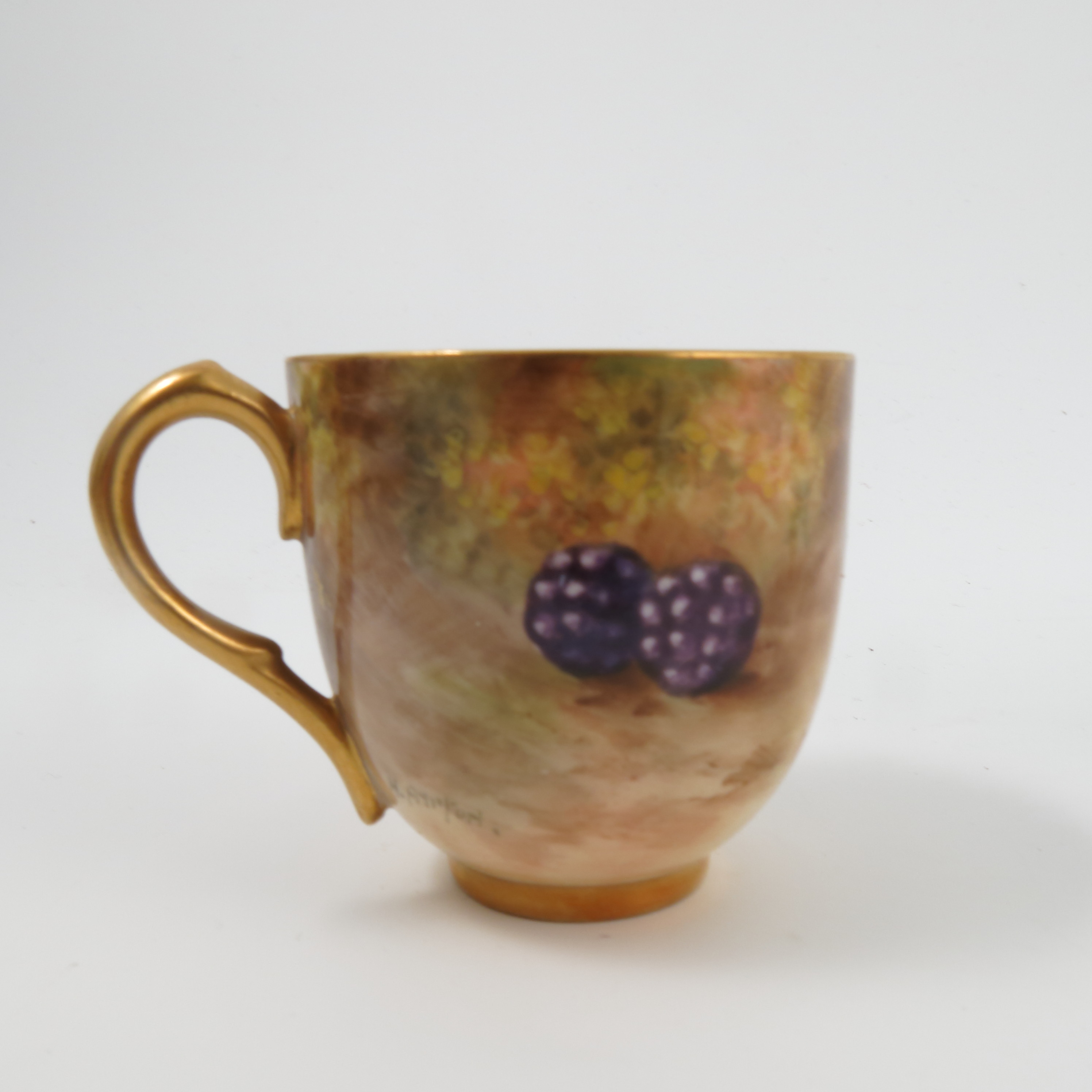 A Royal Worcester cabinet cup and saucer, decorated with fruit to a mossy background by H Aryton, - Image 3 of 4