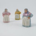 Three Royal Worcester candle snuffers, The French Cook, in different colourways,