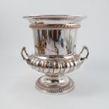 A Harrison & Sons silver plated campana shaped wine cooler, with gadrooned decoration,