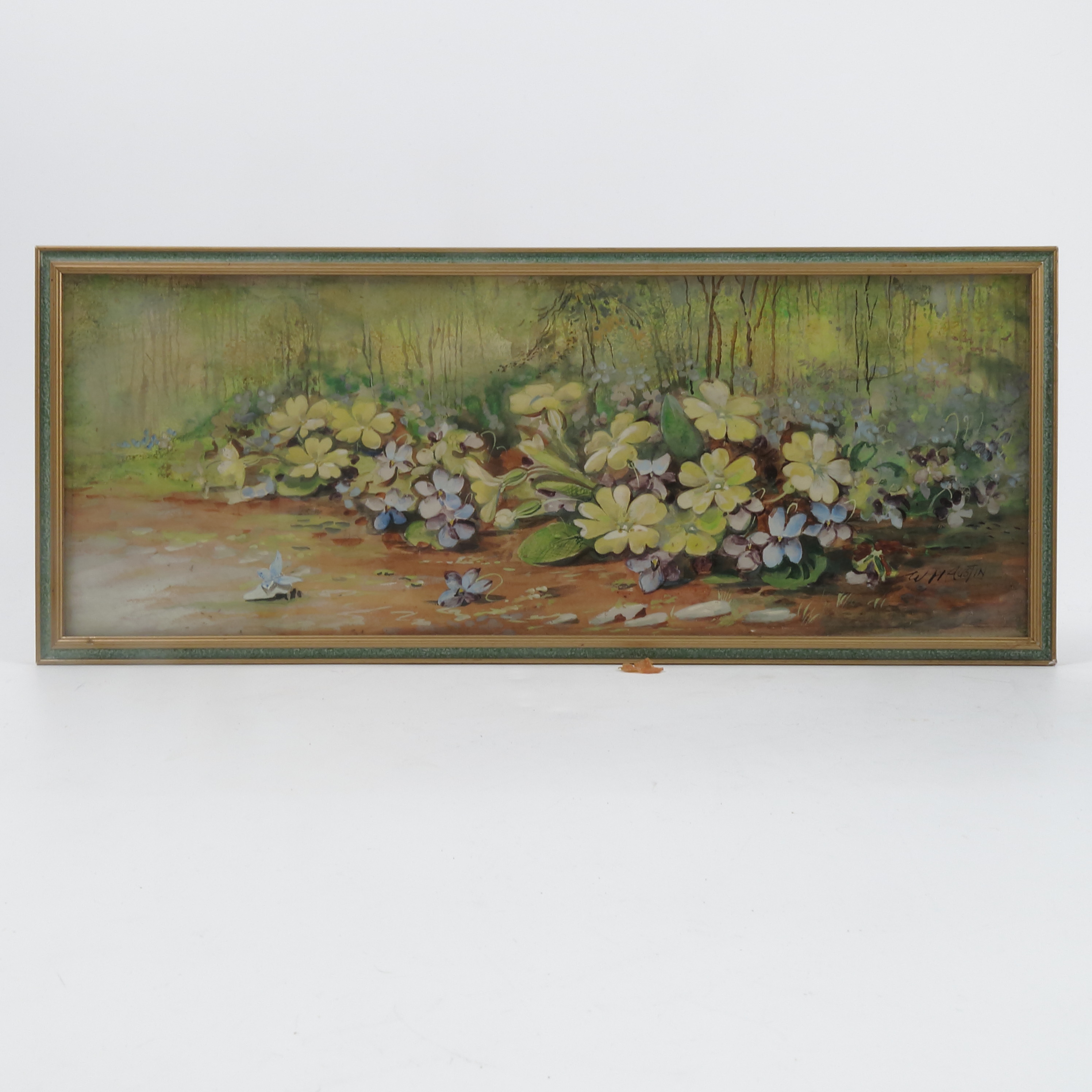 W H Austin, pair of watercolours, flowers to a mossy background, 5.5ins x 14. - Image 3 of 3