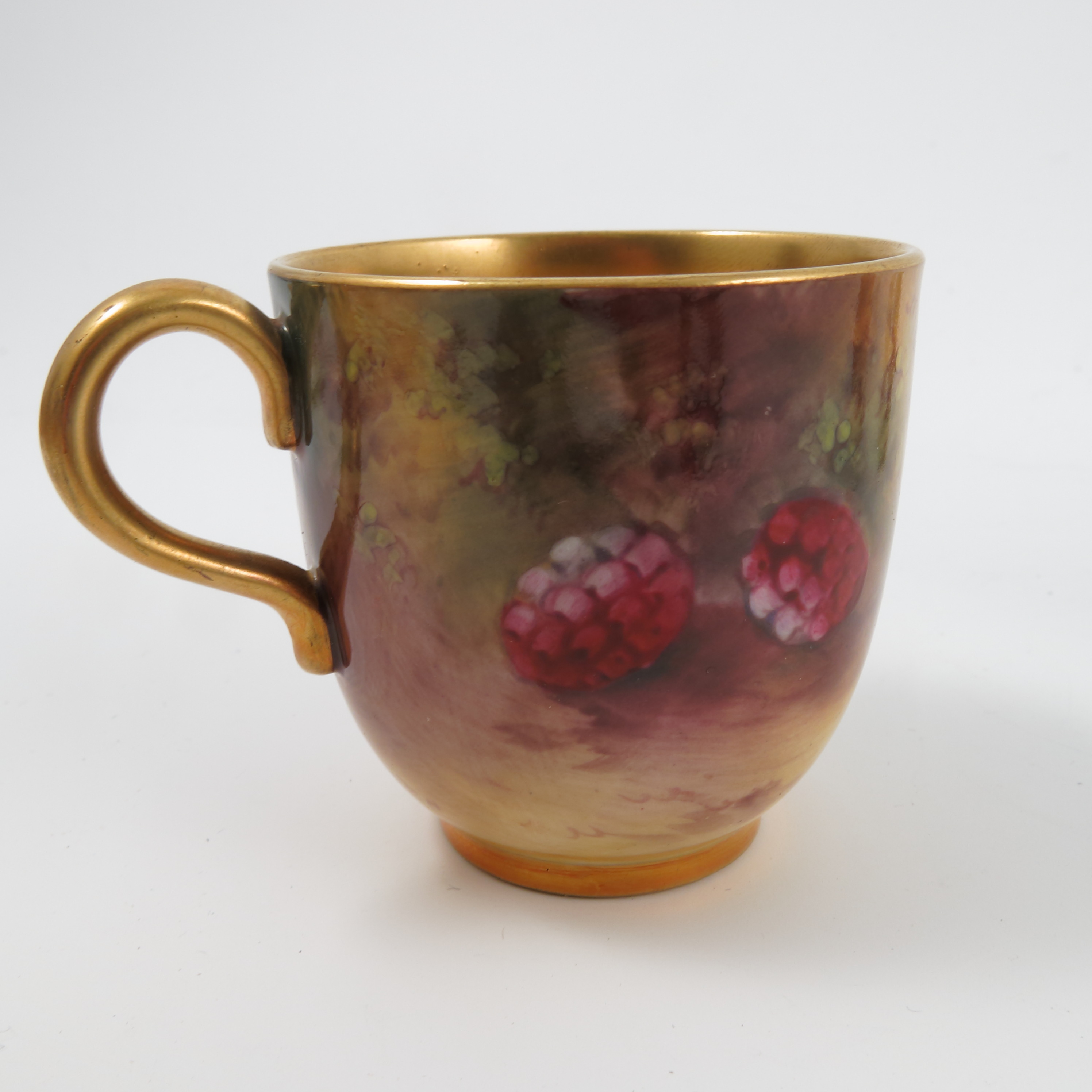 A Royal Worcester cabinet cup and saucer, decorated with fruit to a mossy background, - Image 3 of 4