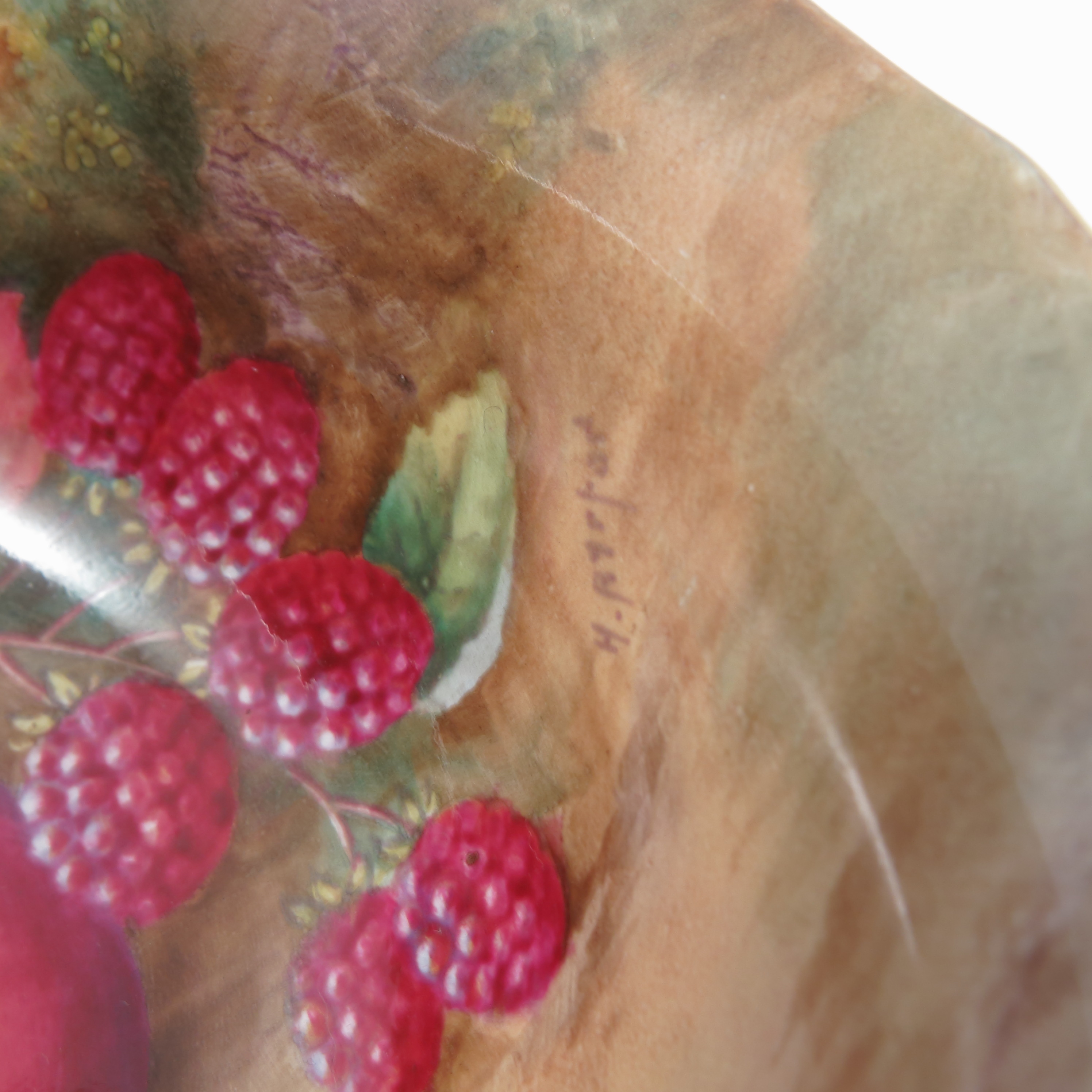 A Royal Worcester bowl, the interior painted with fruit to a mossy background by H Aryton, - Image 4 of 4