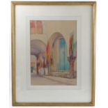 Miles Wood, watercolour, Bazaar in Tangiers, 15ins x 10.