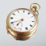 An 18 carat gold open faced fob watch, Glasgow import marks for 1913,