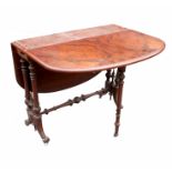 A 19th century burr walnut Sutherland table, raised on turned legs,