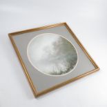 Margaret Glass, pastel, River Mist, circular view of river, diameter 13.