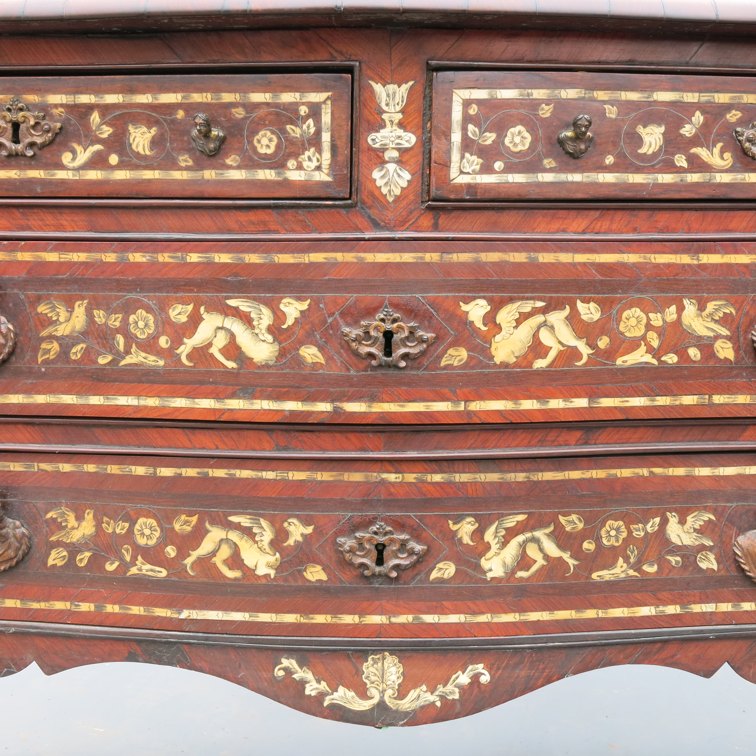 A continental commode, probably 18th century Italian/Milanese, of serpentine outline, - Image 3 of 23