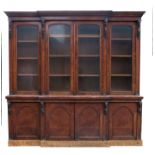 A 19th century burr walnut break front bookcase,