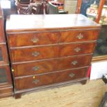 A walnut chest of drawers, fitted with two short over three long drawers, raised on bracket feet,