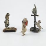 A cold painted bronze figure group, of a terrier barking at a cat, height 3.