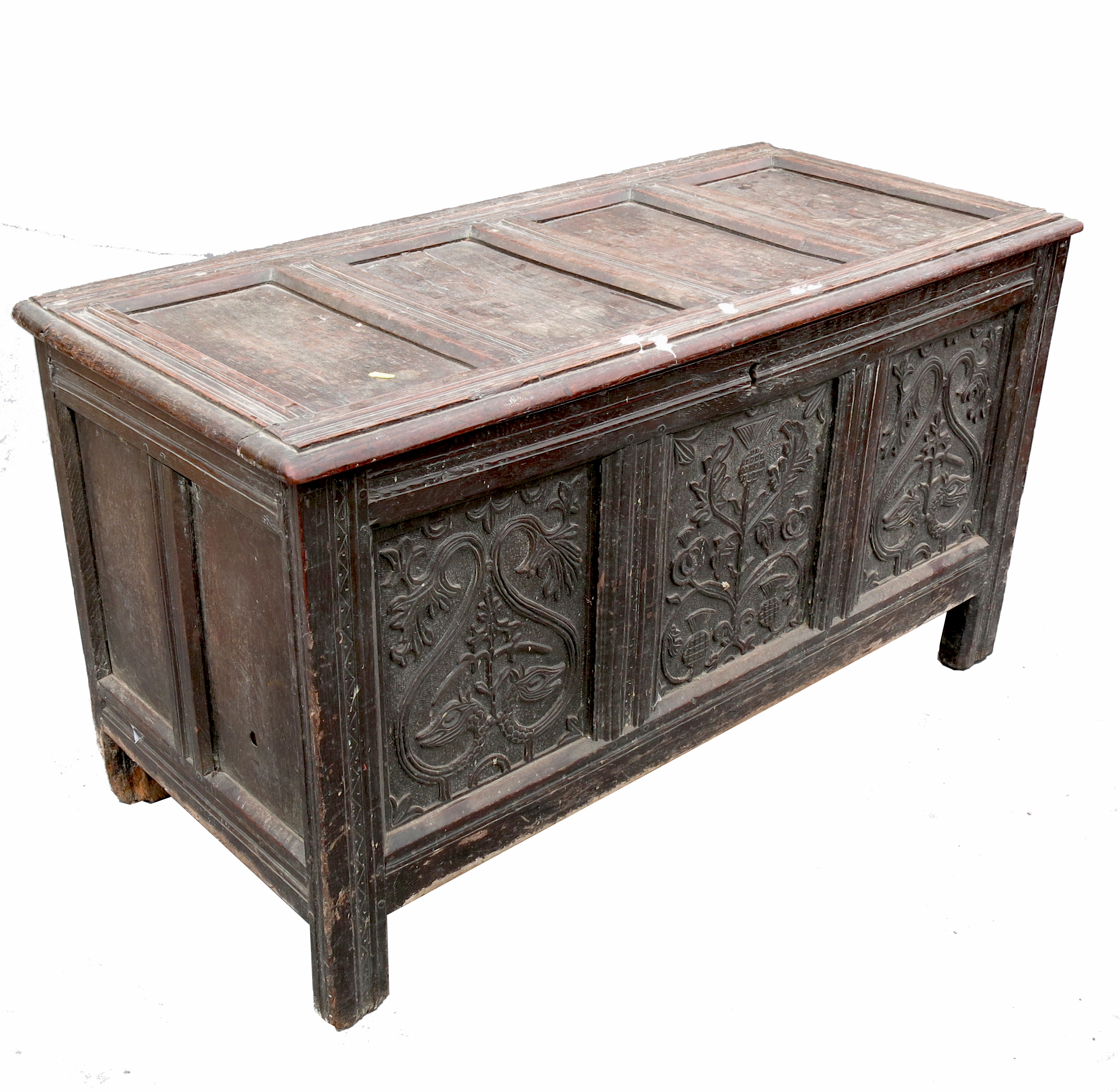 An 18th century oak coffer,