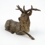 A Bergman style cold painted bronze model, of a recumbent stag, stamped Geschutzt and Depose,