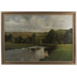 C J Jennings, oil on canvas, river landscape, 19.